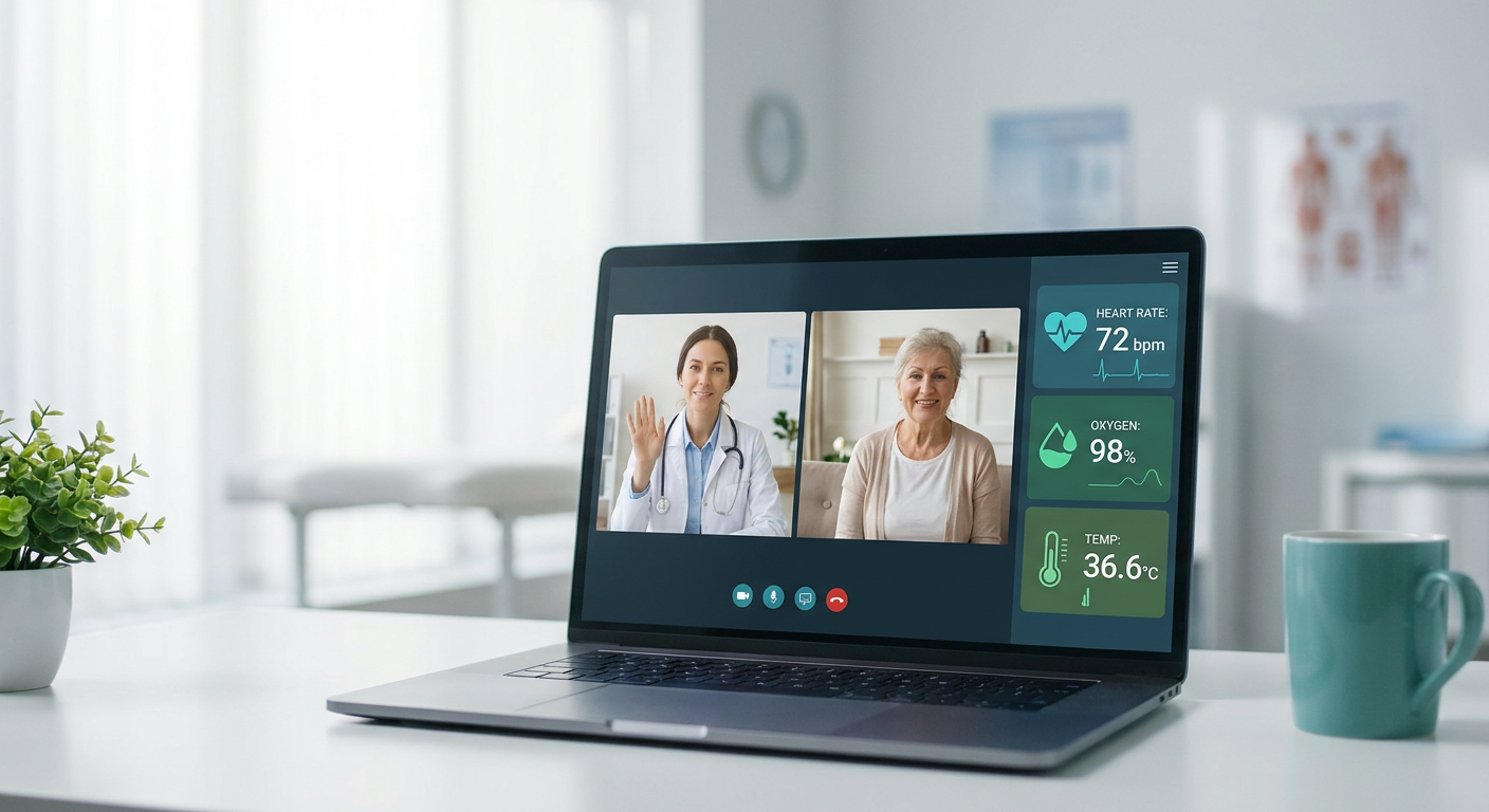 Telemedicine consultation on laptop
